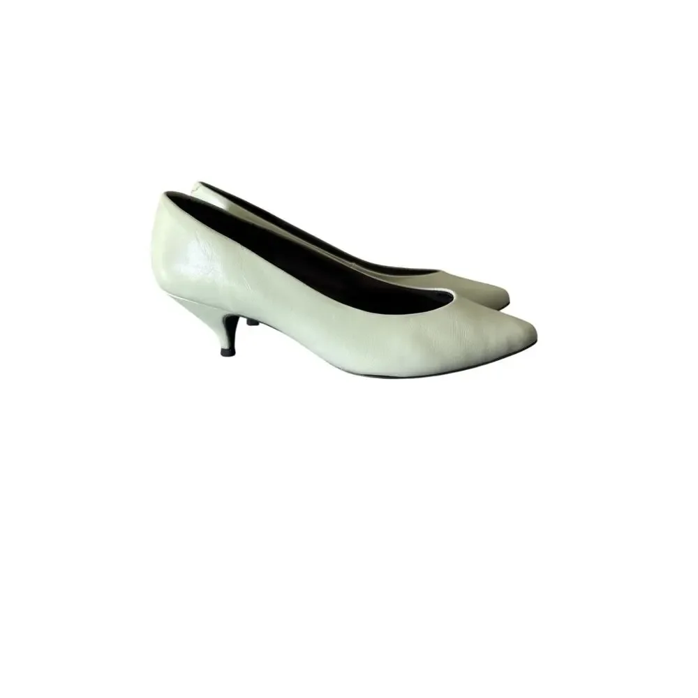Vintage Rafferty Green Leather Kitten Heel Pumps Size 6.5B Made in Brazil